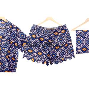 Hermoso Conjunto de Pijama de Algodón 100% Hecho a Mano en India, Estampado de Diamantes con Bloques, Estilo Vintage, Ropa de Dormir Corta para Mujer - Product Image 2