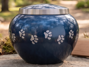 Urnes funéraires Art Déco en aluminium bleu, design élégant, écologiques, avec empreinte de patte, faites à la main, pour cendres, vente chaude - Product Image 1