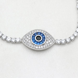 Wholesale <b>Gold</b> Plated Blue Evil Eye <b>Adjustable</b> Slide Rope <b>Bracelet</b> Fine Silver Jewelry for Women Gift Everyday Wear - Product Image 2