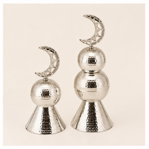 Set Decorativo Moderno Fatto a Mano in Argento Martellato Eco-Friendly per Ramadan, Ornamento a Forma di Minareto di Moschea in Acciaio Inossidabile, <span class=keywords><strong>Mezzaluna</strong></span> <span class=keywords><strong>Islamica</strong></span> - Product Image 5