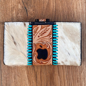 Cartera tallada a mano, recién llegada, funda de teléfono de embrague, Cartera de cuero de piel de vaca occidental, multiusos, carteras con logotipo de Apple - Product Image 3