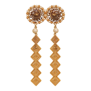 Ethnic Matte Pearl Drop Jhumki Earrings-Vintage Trendy Geometric Tassel Charm for Party - Product Image 3