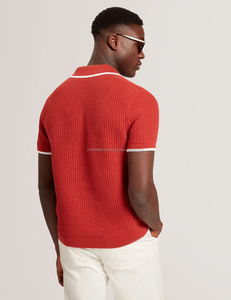 Polo en tricot à pointes rouges pour homme, coton Pima, manches courtes, pull texturé - Product Image 2