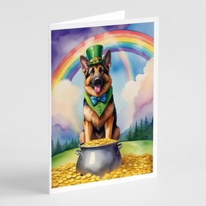 Whimsical St Patrick's Day Greeting Cards Pack of 8 German Shepherd A7 Size <b>5x7</b> Blank Note Cards with <b>Envelopes</b> - Product Image 1