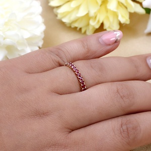 14K Yellow Gold Natural Ruby Eternity <b>Ring</b> for Women | Stackable Wedding Band | Fine Jewelry Anniversary Gift Wholesale - Product Image 4