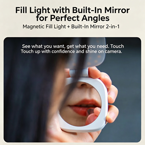 Lampe d'appoint magnétique 3 couleurs à intensité variable avec miroir intégré et support de téléphone pliable, portable et rotatif sur deux axes pour Vlog - Product Image 3