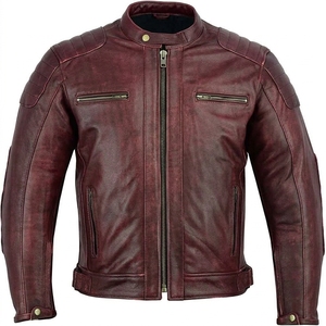 Wholesale Men's <b>Retro</b> Brown Leather Biker <b>Jacket</b> Stand Collar Zip Up <b>Motorcycle</b> Coat Autumn Winter Vintage Outerwear - Product Image 5