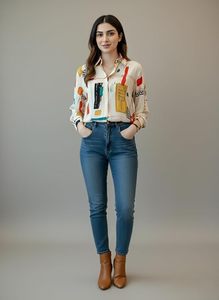 Women's Relaxed Fit Printed Shirt – Full Sleeve Button-Up Soft Fabric Everyday Fashion <b>Top</b> - Product Image 5