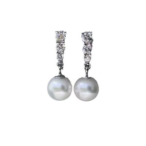 Boucles d'oreilles pendantes en argent S925 avec perle naturelle et zircon blanc incrusté, 10-11 mm rond, micro défauts, style dynamique, dans un coffret cadeau - Product Image 5