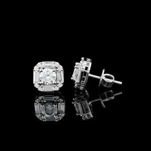 <b>Moissanite</b> Stud <b>Earrings</b> Round Brilliant Cut Claw Set Iced Out Ear Jewelry for Wedding Party Gift - Product Image 2