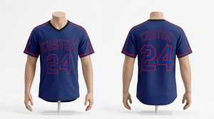 Camiseta de Béisbol Azul Personalizada para Hombre, Manga Corta, Cuello en V, Poliéster que Absorbe la Humedad, Corte Regular, Impresión Sublimada, Número 24 - Product Image 1