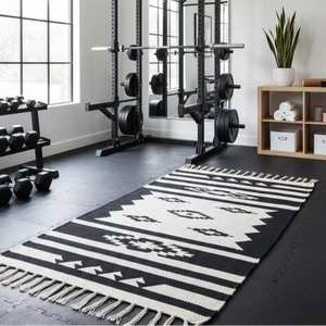 Alfombra Blanca Reversible de Algodón Tejida a Mano con Diseño Floral Moderno, Lavable a Máquina, para Hogar, Oración, Picnic y Viajes - Product Image 1