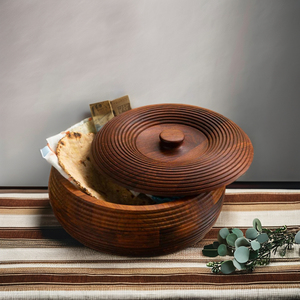 Handcrafted Acacia Wood Kitchen Dabba <b>for</b> Serving Roti Chapati & Roti <b>Box</b> with Wooden Casseroles & Momos Pot <b>for</b> Gifts - Product Image 5
