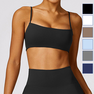 Women's Light <b>Blue</b> Square Neck Spaghetti Strap Seamless Sports <b>Bra</b> Medium Support Yoga Top Solid Color - Product Image 6