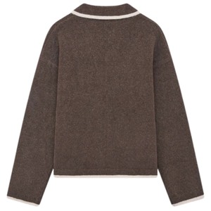 Pull en maille pour homme, marron, manches longues, col boutonné texturé, pull décontracté d'hiver, mélange de coton - Product Image 2