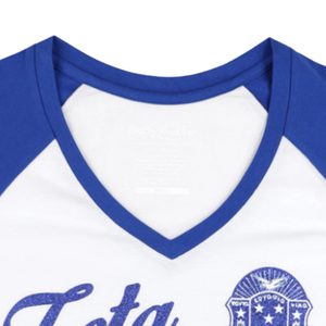 Zeta Phi Beta <b>White</b> V Neck T Shirt ZPB Greek Script Women Raglan Sleeve Casual <b>Tee</b> Lightweight Everyday Apparel - Product Image 3