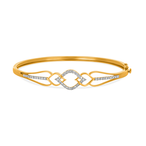 14K Yellow Gold Diamond <b>Infinity</b> Twist Bangle <b>Bracelet</b> | Elegant Interlocking Knot Fine Jewelry for Women - Product Image 2