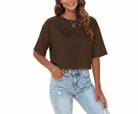 T-shirt décontracté en jersey pour femme, coupe courte, col rond, manches courtes, épaules tombantes, coupe ample, couleurs personnalisables, lettres et impressions sur mesure