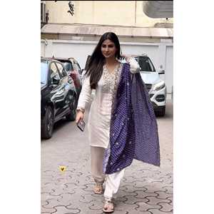 Conjunto de Fiesta para Mujer de Diseñador, Top Elegante, Pantalón y Dupatta Estampada - Product Image 1