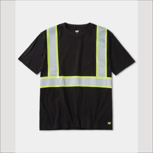 T-shirts à haute visibilité pour hommes à séchage rapide, 100% coton, écologiques, confortables, durables, avec bande réfléchissante verte - Product Image 5