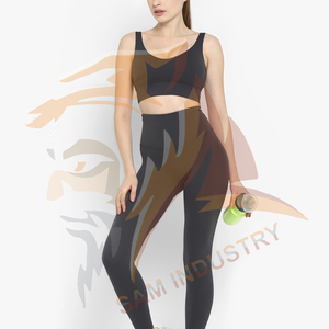 Ensemble de yoga pour femmes avec logo personnalisé, en spandex/polyester, sans manches, séchage rapide, respirant, motif uni - Product Image 3