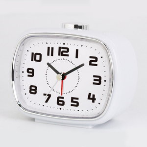 4 Inch White Square Alarm <b>Clock</b> with Electroplated Trim & Clear <b>Large</b>-Dial Panel – Senior Friendly | Easy-Read Bedroom <b>Clock</b> - Product Image 1
