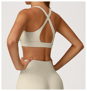 Soutien-gorge de sport respirant à maintien élevé pour femme, dos nageur, sans couture, compression, avec logo frontal, pour le yoga, la course et le fitness - Product Image 2