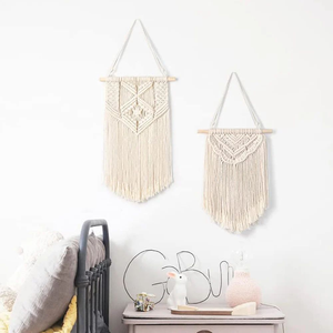 Set of 2 Boho Macrame <b>Wall</b> Hanging Cotton Rope with Wooden Stick Tassel <b>Wall</b> Tapestry for Bedroom Living Room <b>Nursery</b> 12x30 inch - Product Image 2