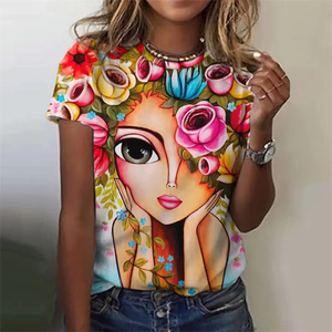T-shirt classique pour femme, streetwear, imprimé floral 3D, respirant, coton écologique, jersey en fibre de bambou - Product Image 3