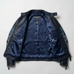 Chaqueta de Cuero Genuino Bordada Estilo Motero con Cierre de Cremallera, Cuello Alto, Estilo Urbano, Corte Regular, Estilo Boxeo - Product Image 5