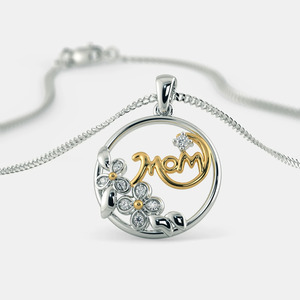 Collar con Colgante de Diamante Cultivado en Laboratorio con Diseño Floral de Dos Tonos para Mamá - Product Image 3