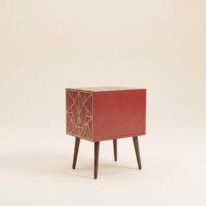 Proveedor Indio Moderno y Ecológico Ofrece Mesita de Noche de Dos Cajones con Incrustaciones de Hueso Hechas a Mano, Patrón Geométrico de Rayos de Sol para Sala de Estar - Product Image 2