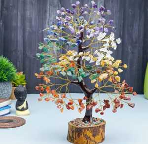 Árbol de piedras naturales con 300 cuentas, hecho a mano, artículo decorativo de piedras preciosas, Feng Shui, decoración para el hogar, piedras de cristal multicolor. - Product Image 1