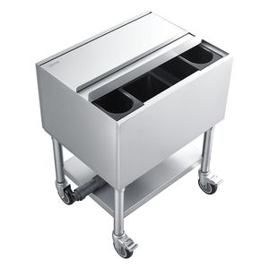 Contenitore per Ghiaccio Commerciale in Acciaio Inox con Coperchio Scorrevole, Capacità Massima 65,1 Qt, 24 X 19 X 35 Pollici, Vasche per Bevande con Portabottiglie - Product Image 1