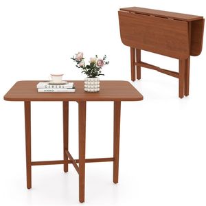 Natural Wood Tone Corner <b>Dining</b> <b>Table</b> for 2-4 <b>Space</b>-<b>Saving</b> Foldable Kitchen Set Metal Legs Sintered Stone Material Walnut Color - Product Image 1