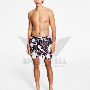 Short de bain pour homme à imprimé poissons blancs, séchage rapide, cordon de serrage, taille mi-haute, avec poches latérales - Product Image 2