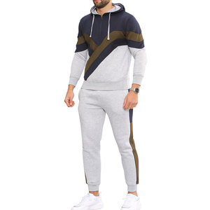 Men Color Blocking Hooded Fleece Tracksuit <b>Set</b> Full Sleeve Drawstring Casual Autumn Wear Breathable Polyester Cotton Material - Product Image 4