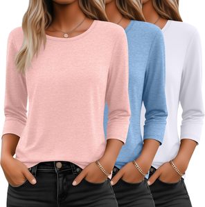 Camiseta de Manga Tres Cuartos para Mujer, Corte Holgado, Cuello Redondo, Estampado de Botones, Transpirable, Ecológica, de Poliéster, para Invierno - Product Image 1