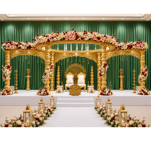 Mandap Circular de Lujo para Bodas con Pilares Tallados en Oro, Mandap Gujarati Lagan, Mandap Tradicional Hindú para Matrimonios, Envío a Estados Unidos - Product Image 1
