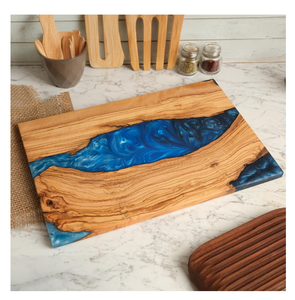 Planche à découper rectangulaire en résine époxy et bois pour couper fruits, légumes, viande, planche à découper artisanale en résine époxy pour ustensiles de cuisine - Product Image 4