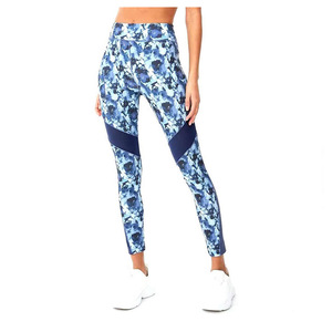 Leggings deportivos de cintura alta con estampado floral abstracto y paneles de malla transpirable para yoga, entrenamiento en el gimnasio y correr - Product Image 3