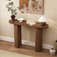 Table console ovale moderne du milieu du siècle, convertible, avec miroir et LED, pieds en fer cannelé, pour couloir étroit, entrée, bureau, salon, hôtel