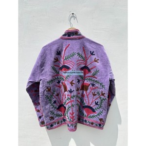 Purple Velvet Embroidered Jacket Mandarin Collar Full Sleeve Floral Design <b>Women's</b> <b>Coat</b> <b>Spring</b> Style Hand Embroidery - Product Image 5