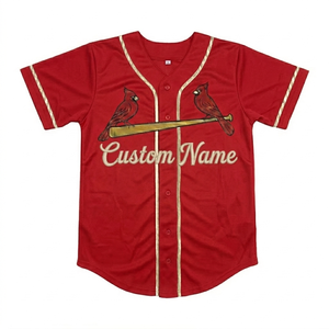 Camiseta de Béisbol Personalizada, Roja, de Manga Corta, con Botones al Frente, Estampada, Unisex, para Adultos, Transpirable, con Cuello en V, 100% Malla, para Verano y Actividades al Aire Libre - Product Image 1