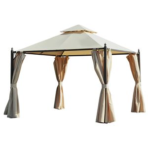 Gazebo de Acero para Patio Exterior de 10 x 10 con Techo de Dos Niveles y Cortinas de Poliéster para Privacidad, Diseño Grande, Toldo y Pérgola - Product Image 1