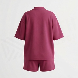 Ensemble 2 pièces tricoté pour femme, haut à col roulé et short de couleur unie, coupe ample, manches mi-longues, au-dessus du genou, tenue décontractée printemps-été - Product Image 2
