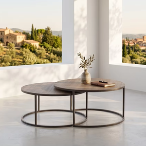 Ensemble de table basse Lany Premium en teck massif, style scandinave moderne, finition naturelle, meubles de salon, table centrale et table d'appoint - Product Image 1