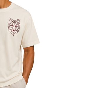 เสื้อยืดโอเวอร์ไซส์สีขาวสำหรับผู้ชาย ปักลายโลโก้หมาป่าตามสั่ง ผ้าคอตตอนหนา สตรีทแวร์ คอกลม แขนสั้น สวมใส่สบายทรงหลวม สำหรับฤดูร้อน - Product Image 4