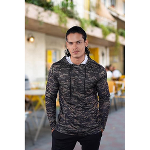 Sweat à capuche camouflage délavé pour homme, mélange coton et polyester, effet vintage, cordon de serrage, poche kangourou, haut décontracté - Product Image 5