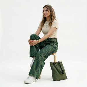 Pantalon évasé ample en molleton épais vert délavé à l'acide, coupe vintage, avec cordon de serrage, polyester/coton, personnalisable - Product Image 3